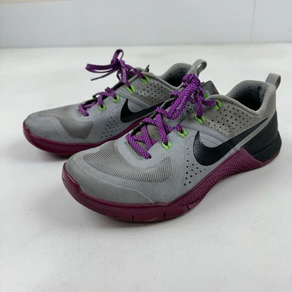 Nike Metcon 1 Flywire Wolf Gray Vivid Purple Sneakers Sz 8 Running 813101-005 - Picture 2 of 8